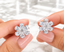 Flower Lab Grown Diamond Stud Earrings, Pear Cut Floral Cluster Earrings, White Gold Diamond Earrings Gift For Her