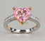 Heart Cut Pink Lab Grown Diamond Engagement Ring, Two Tone Gold Pave Band Ring, Romantic Promise Ring For Her Heart Cut Pink Diamond Ring.