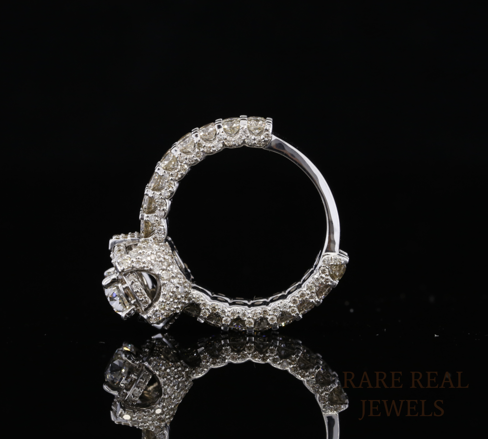 Oval Cut Diamond Engagement Ring, Halo Diamond Ring, 3 Row Pave Band, Luxury Bridal Ring, Oval Halo Wedding Ring, Statement Engagement Ring