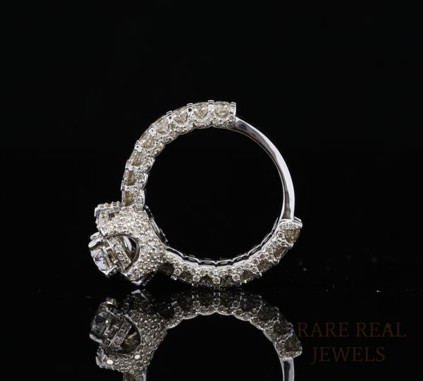 Oval Cut Diamond Engagement Ring, Halo Diamond Ring, 3 Row Pave Band, Luxury Bridal Ring, Oval Halo Wedding Ring, Statement Engagement Ring
