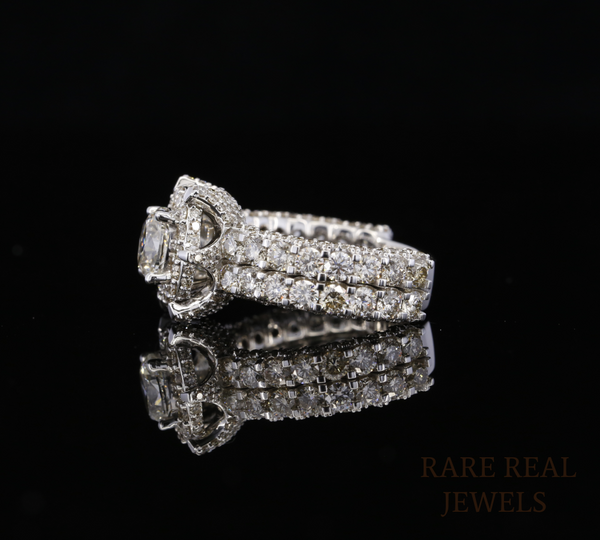 Oval Cut Diamond Engagement Ring, Halo Diamond Ring, 3 Row Pave Band, Luxury Bridal Ring, Oval Halo Wedding Ring, Statement Engagement Ring