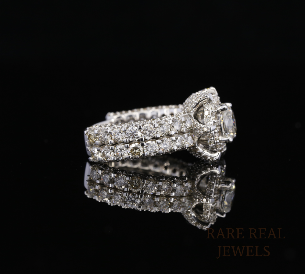 Oval Cut Diamond Engagement Ring, Halo Diamond Ring, 3 Row Pave Band, Luxury Bridal Ring, Oval Halo Wedding Ring, Statement Engagement Ring