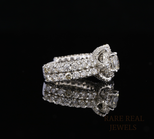 Oval Cut Diamond Engagement Ring, Halo Diamond Ring, 3 Row Pave Band, Luxury Bridal Ring, Oval Halo Wedding Ring, Statement Engagement Ring