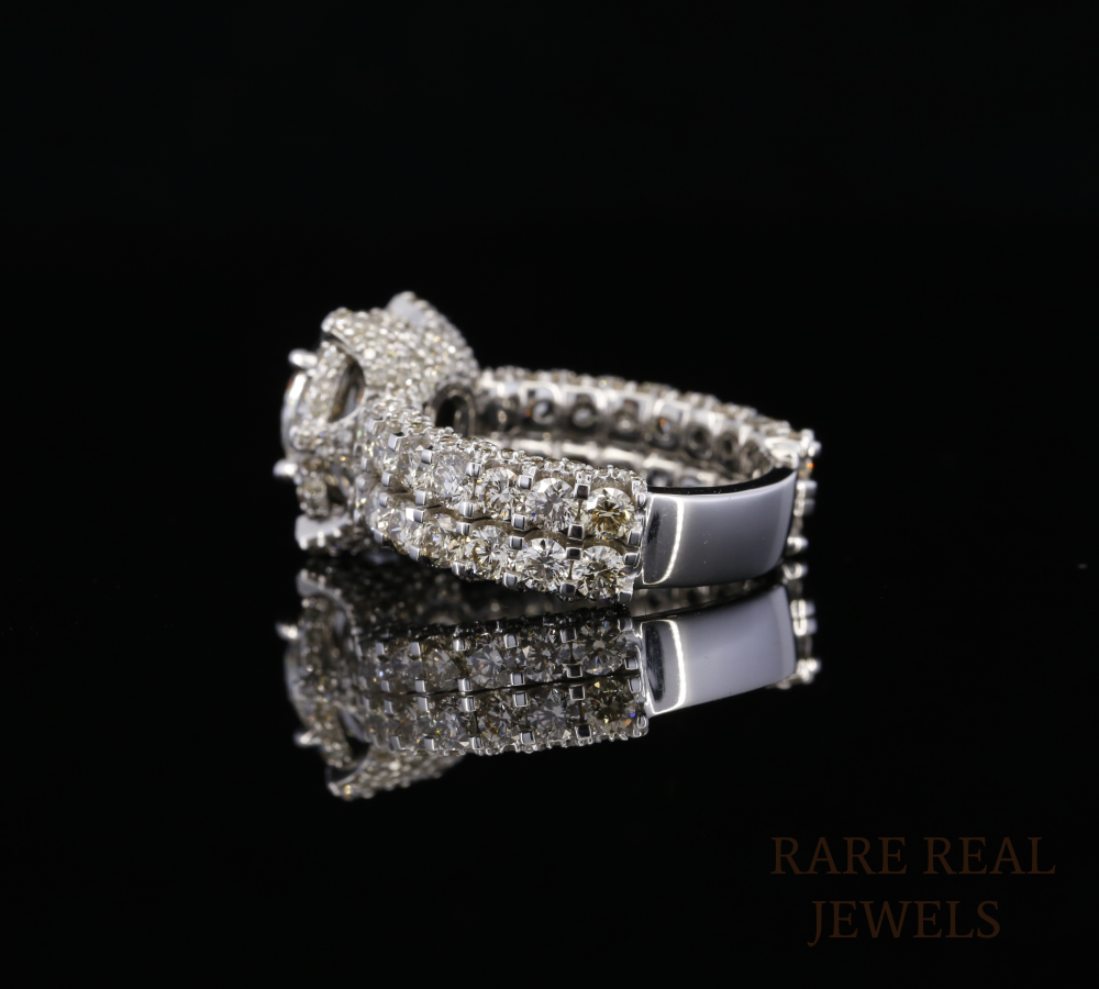 Oval Cut Diamond Engagement Ring, Halo Diamond Ring, 3 Row Pave Band, Luxury Bridal Ring, Oval Halo Wedding Ring, Statement Engagement Ring