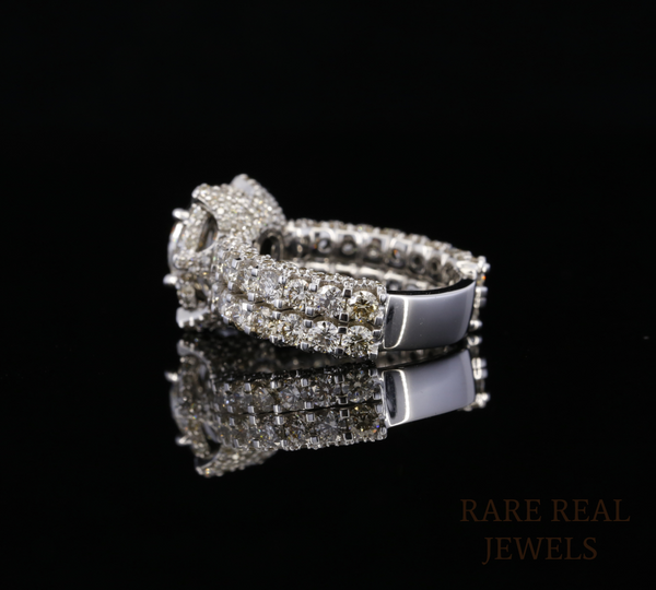 Oval Cut Diamond Engagement Ring, Halo Diamond Ring, 3 Row Pave Band, Luxury Bridal Ring, Oval Halo Wedding Ring, Statement Engagement Ring
