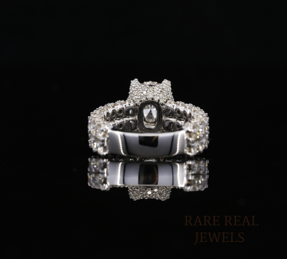 Oval Cut Diamond Engagement Ring, Halo Diamond Ring, 3 Row Pave Band, Luxury Bridal Ring, Oval Halo Wedding Ring, Statement Engagement Ring