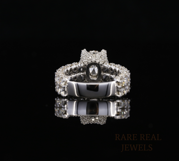 Oval Cut Diamond Engagement Ring, Halo Diamond Ring, 3 Row Pave Band, Luxury Bridal Ring, Oval Halo Wedding Ring, Statement Engagement Ring