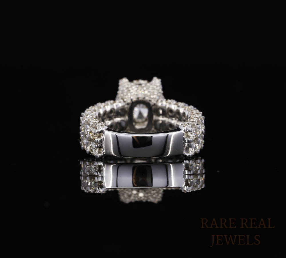Oval Cut Diamond Engagement Ring, Halo Diamond Ring, 3 Row Pave Band, Luxury Bridal Ring, Oval Halo Wedding Ring, Statement Engagement Ring