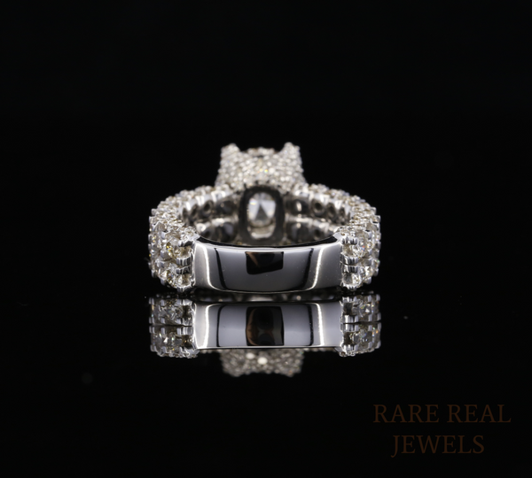 Oval Cut Diamond Engagement Ring, Halo Diamond Ring, 3 Row Pave Band, Luxury Bridal Ring, Oval Halo Wedding Ring, Statement Engagement Ring