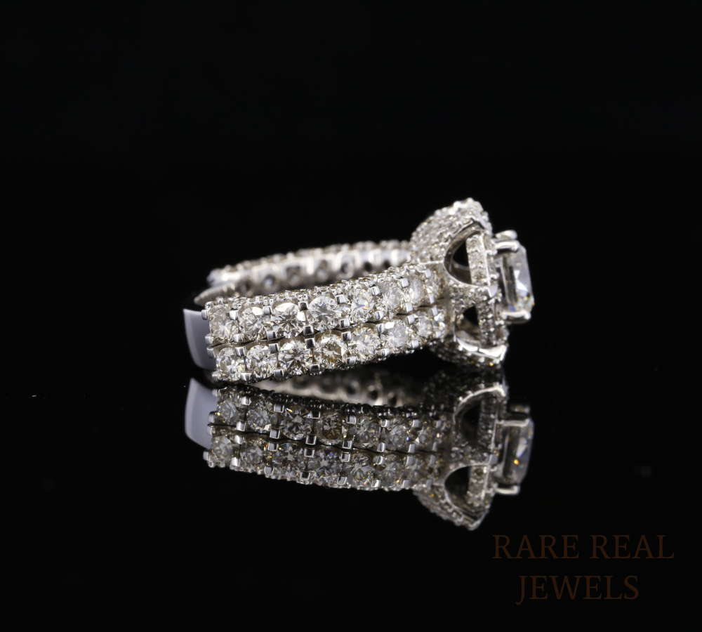 Oval Cut Diamond Engagement Ring, Halo Diamond Ring, 3 Row Pave Band, Luxury Bridal Ring, Oval Halo Wedding Ring, Statement Engagement Ring