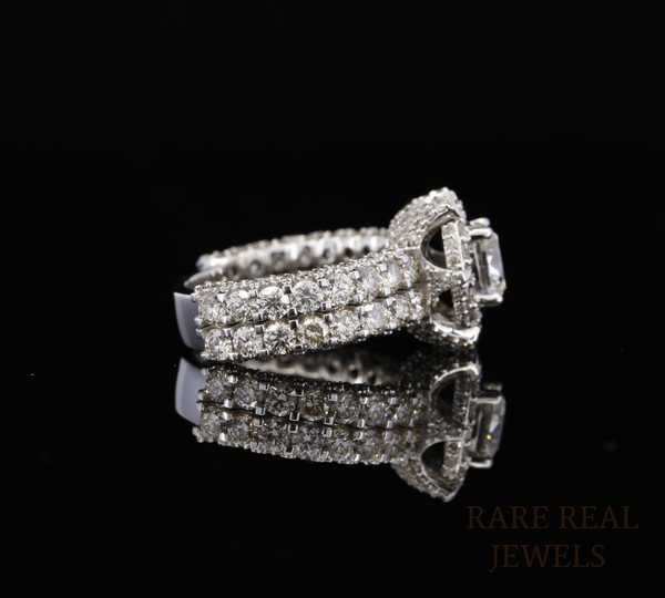 Oval Cut Diamond Engagement Ring, Halo Diamond Ring, 3 Row Pave Band, Luxury Bridal Ring, Oval Halo Wedding Ring, Statement Engagement Ring