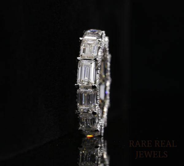 Emerald Cut Diamond Eternity Band, Lab Grown Diamond Wedding Ring, Full Eternity Band, Baguette Style Diamond Ring, Anniversary Ring