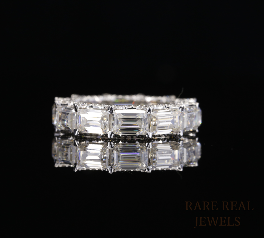 Emerald Cut Diamond Eternity Band, Lab Grown Diamond Wedding Ring, Full Eternity Band, Baguette Style Diamond Ring, Anniversary Ring