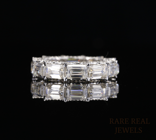 Emerald Cut Diamond Eternity Band, Lab Grown Diamond Wedding Ring, Full Eternity Band, Baguette Style Diamond Ring, Anniversary Ring