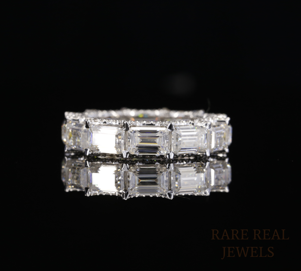 Emerald Cut Diamond Eternity Band, Lab Grown Diamond Wedding Ring, Full Eternity Band, Baguette Style Diamond Ring, Anniversary Ring