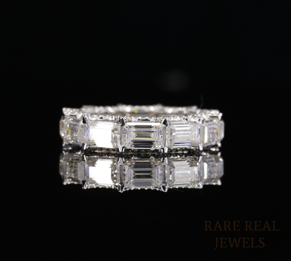 Emerald Cut Diamond Eternity Band, Lab Grown Diamond Wedding Ring, Full Eternity Band, Baguette Style Diamond Ring, Anniversary Ring