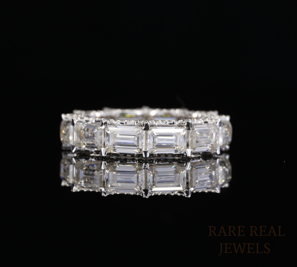 Emerald Cut Diamond Eternity Band, Lab Grown Diamond Wedding Ring, Full Eternity Band, Baguette Style Diamond Ring, Anniversary Ring