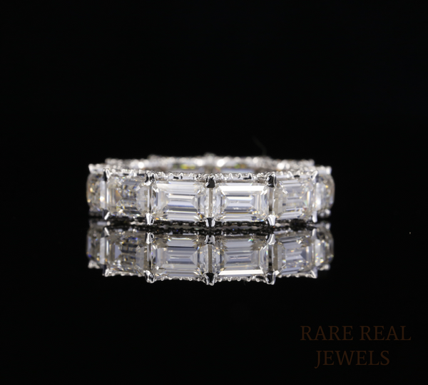 Emerald Cut Diamond Eternity Band, Lab Grown Diamond Wedding Ring, Full Eternity Band, Baguette Style Diamond Ring, Anniversary Ring