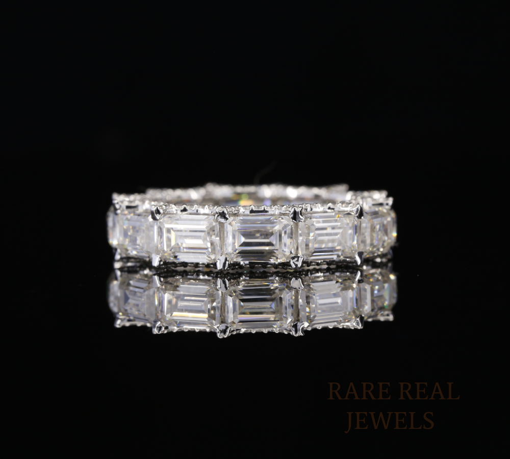 Emerald Cut Diamond Eternity Band, Lab Grown Diamond Wedding Ring, Full Eternity Band, Baguette Style Diamond Ring, Anniversary Ring
