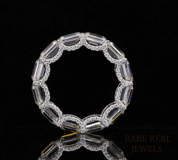 Emerald Cut Diamond Eternity Band, Lab Grown Diamond Wedding Ring, Full Eternity Band, Baguette Style Diamond Ring, Anniversary Ring