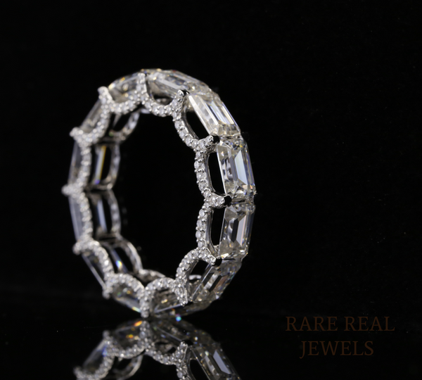 Emerald Cut Diamond Eternity Band, Lab Grown Diamond Wedding Ring, Full Eternity Band, Baguette Style Diamond Ring, Anniversary Ring
