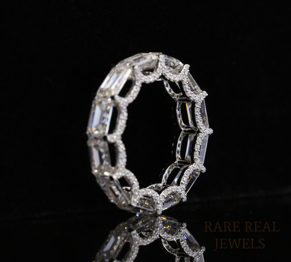 Emerald Cut Diamond Eternity Band, Lab Grown Diamond Wedding Ring, Full Eternity Band, Baguette Style Diamond Ring, Anniversary Ring
