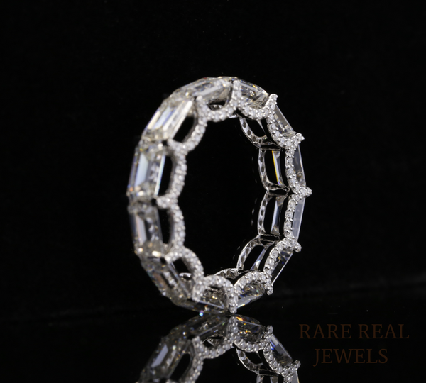 Emerald Cut Diamond Eternity Band, Lab Grown Diamond Wedding Ring, Full Eternity Band, Baguette Style Diamond Ring, Anniversary Ring
