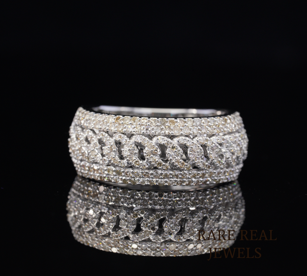 Wide Diamond Band Ring, Luxury Pave Diamond Wedding Band, Multi Row Diamond Ring, Statement Eternity Band, Bridal Ring, Anniversary Gift Main image