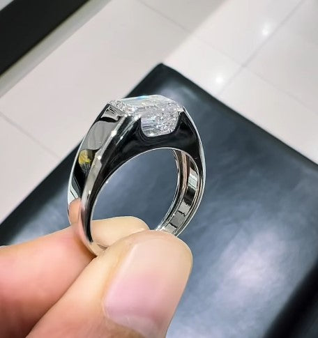 2.50CT Emerald Cut Lab Grown Diamond Men's Ring 10KT White Gold Engagement Band