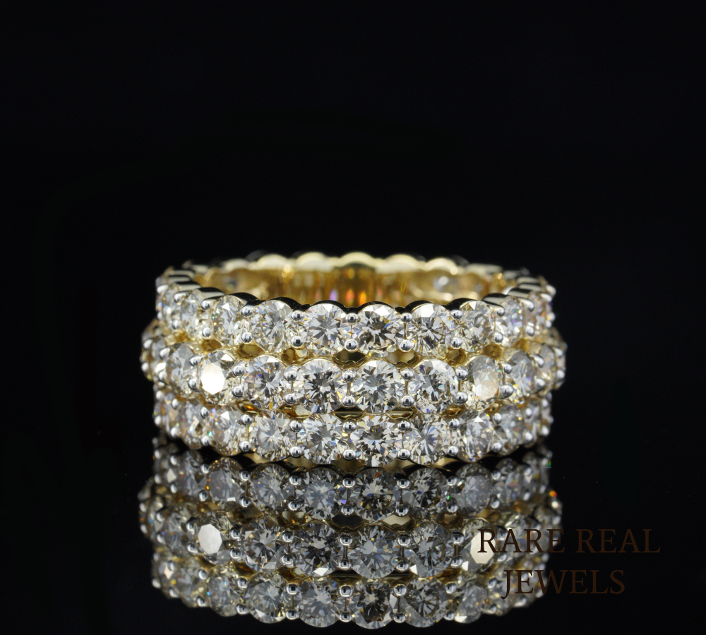 Triple Row Diamond Band Ring, Three Row Pave Diamond Wedding Band, Wide Diamond Eternity Ring, Luxury Bridal Band, Statement Ring