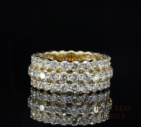 Triple Row Diamond Band Ring, Three Row Pave Diamond Wedding Band, Wide Diamond Eternity Ring, Luxury Bridal Band, Statement Ring