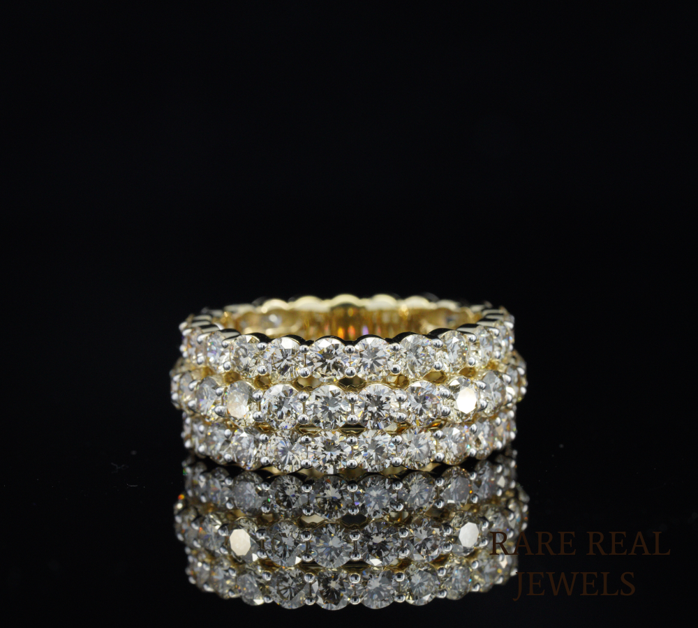 Triple Row Diamond Band Ring, Three Row Pave Diamond Wedding Band, Wide Diamond Eternity Ring, Luxury Bridal Band, Statement Ring