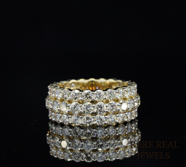 Triple Row Diamond Band Ring, Three Row Pave Diamond Wedding Band, Wide Diamond Eternity Ring, Luxury Bridal Band, Statement Ring