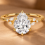 Pear Cut Engagement Ring with Side Stones, Unique Bridal Ring, Vintage Inspired Promise Ring