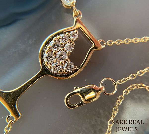 Wine Glass Diamond Pendant Necklace | 14K Yellow Gold | Adjustable 15”–17” | Dainty Celebration Jewelry,Lab Diamond Necklace