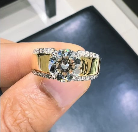 3.00CT Round Lab Diamond Men's Ring, Yellow Gold Statement Wedding Band Main image