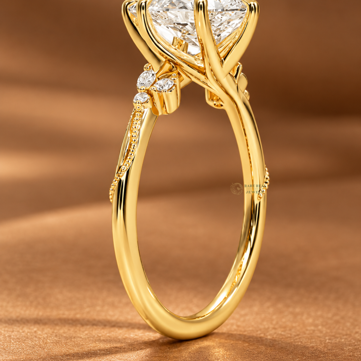 Pear Cut Engagement Ring with Side Stones, Unique Bridal Ring, Vintage Inspired Promise Ring