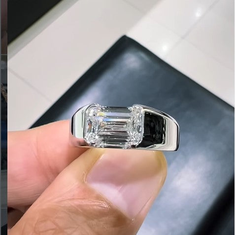 2.50CT Emerald Cut Lab Grown Diamond Men's Ring 10KT White Gold Engagement Band