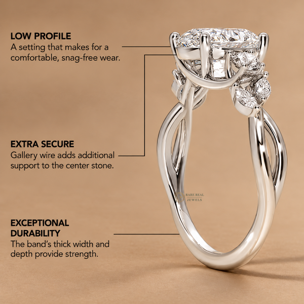 Round Cut Three Stone Engagement Ring with Twisted Band