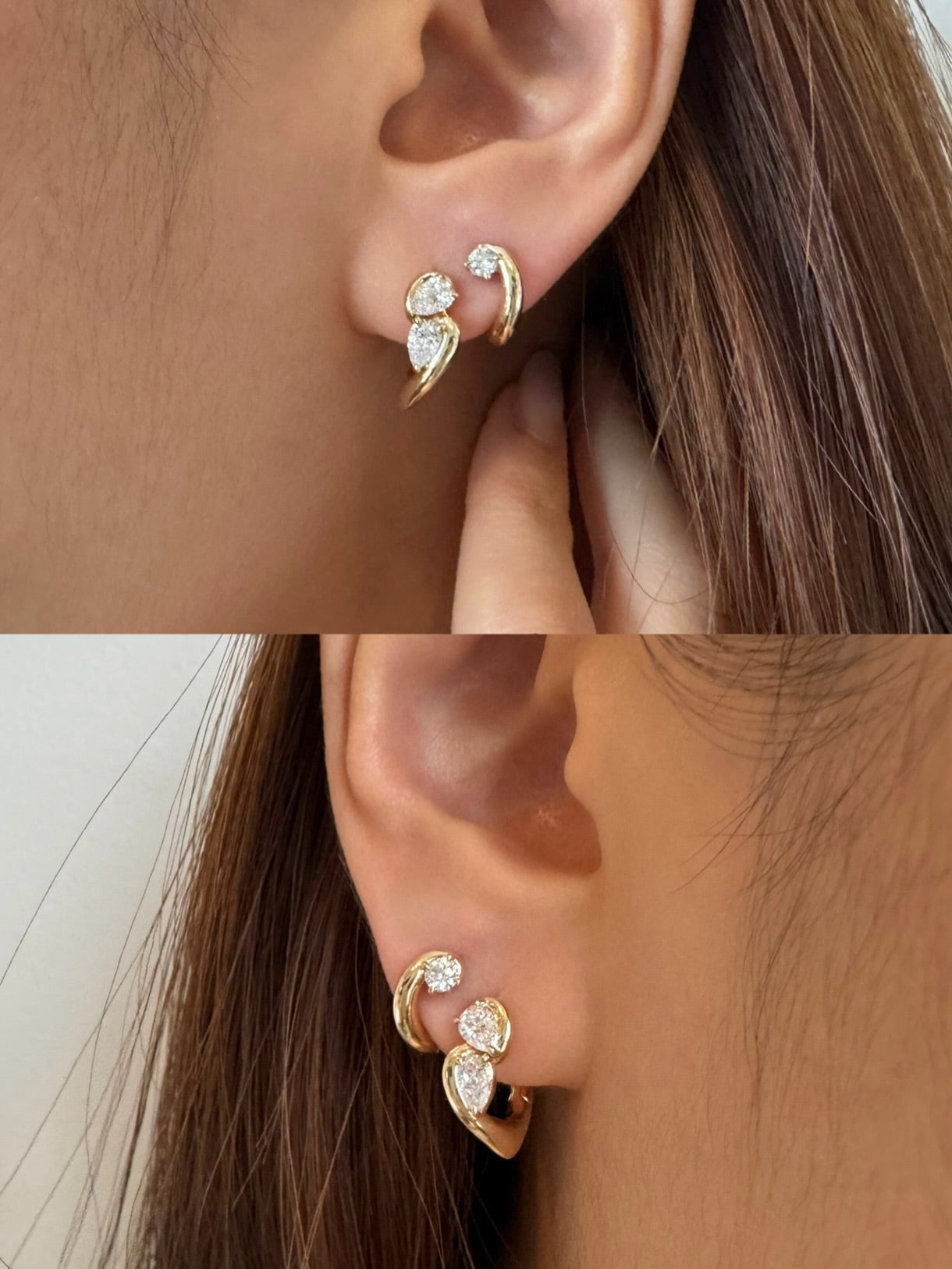 Pear Diamond Stud Earrings, 14K Yellow Gold Lab Grown Diamond Earrings, Modern Teardrop Earrings, Minimalist Bridal Jewelry Gift Secondary image