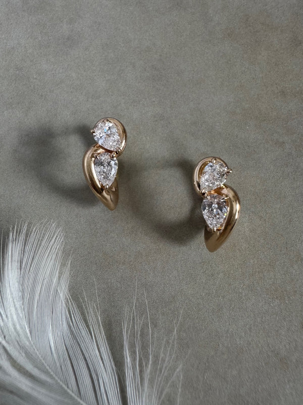 Pear Diamond Stud Earrings, 14K Yellow Gold Lab Grown Diamond Earrings, Modern Teardrop Earrings, Minimalist Bridal Jewelry Gift