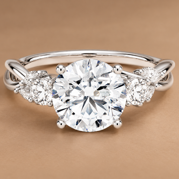 Round Cut Three Stone Engagement Ring with Twisted Band