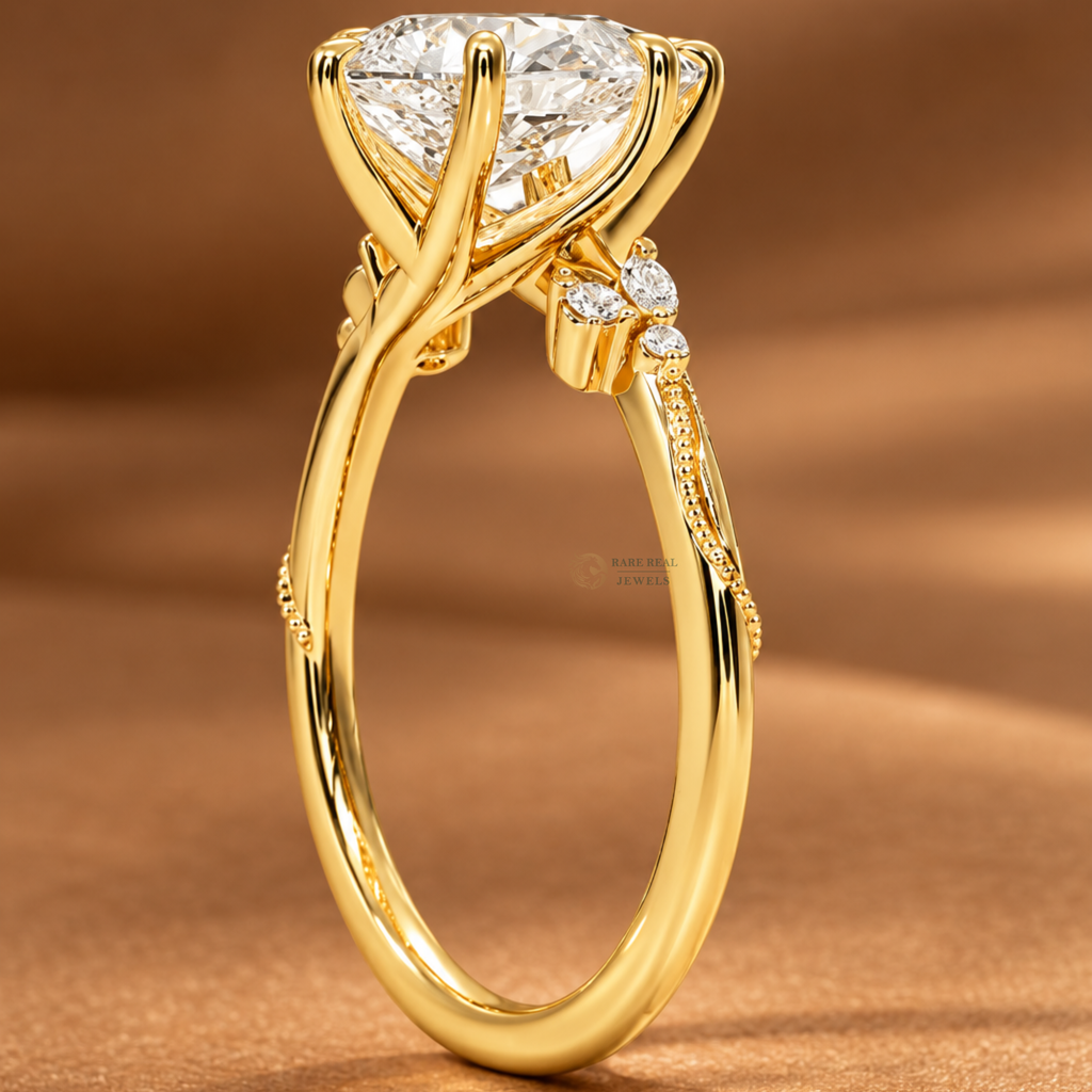 Pear Cut Engagement Ring with Side Stones, Unique Bridal Ring, Vintage Inspired Promise Ring