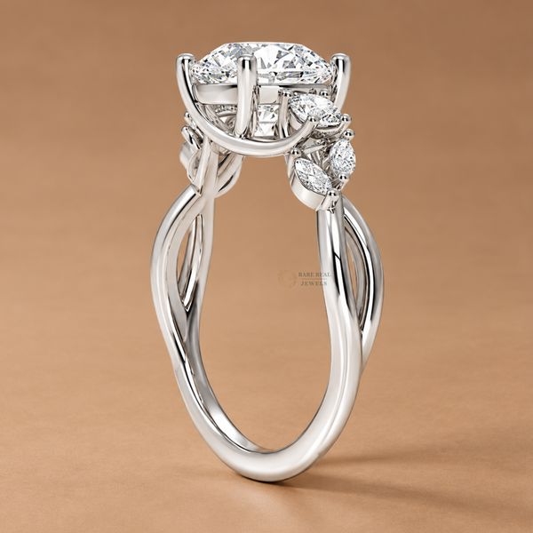 Round Cut Three Stone Engagement Ring with Twisted Band