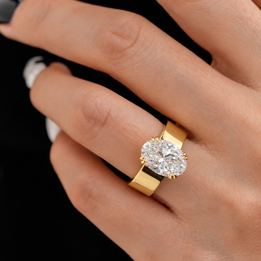 3 CT Oval Cut Lab Grown Diamond Engagement Ring | 14K Yellow Gold Solitaire Ring | Hidden Basket Proposal Ring | Bridal Jewelry Gift