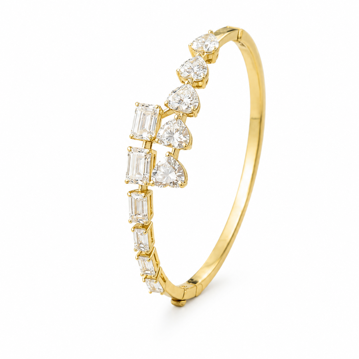 5.00 CT Lab Diamond Bangle Bracelet, Emerald Cut Diamond Bangle, Heart Diamond Bracelet, Luxury Gold Jewelry, Bridal Gift Main image