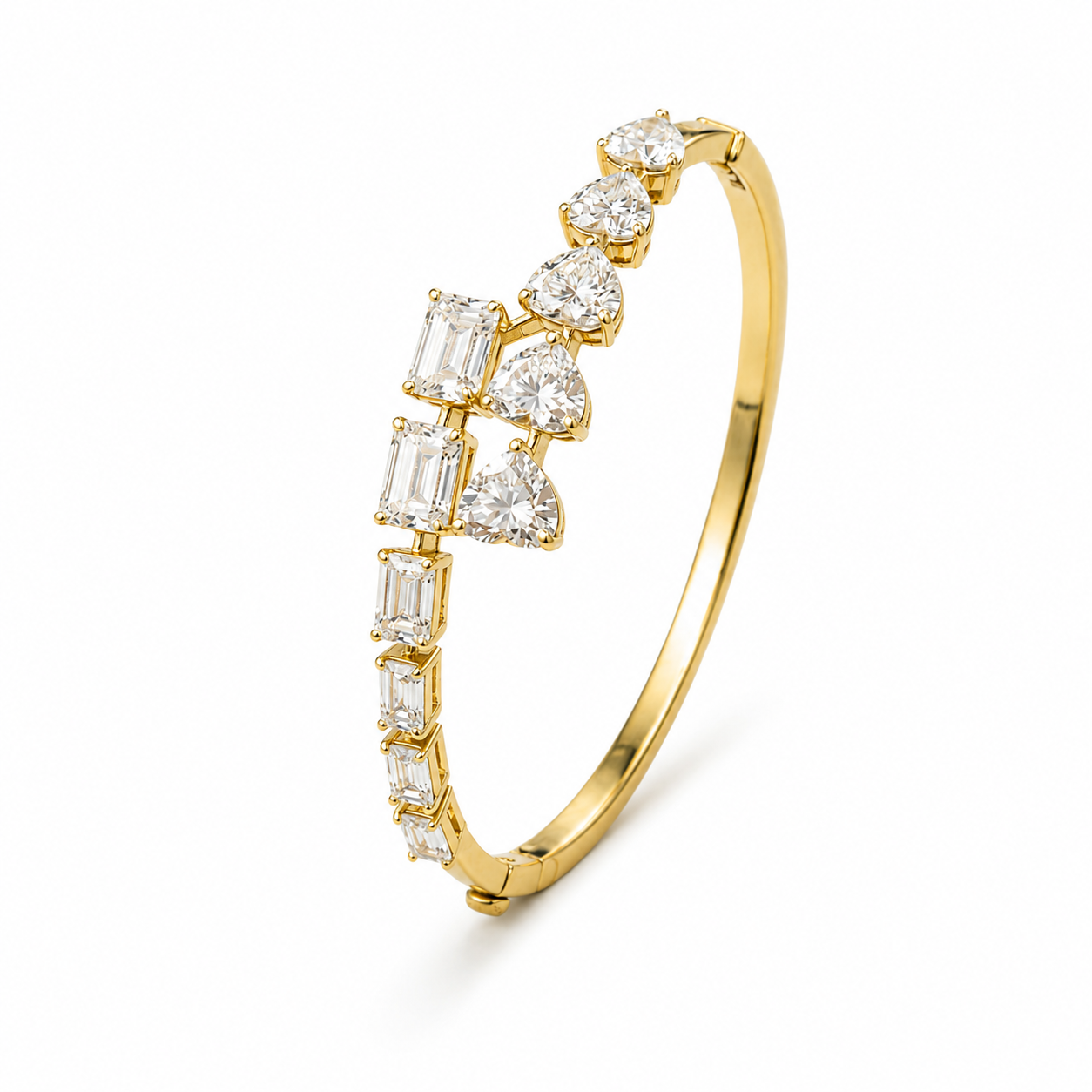 5.00 CT Lab Diamond Bangle Bracelet, Emerald Cut Diamond Bangle, Heart Diamond Bracelet, Luxury Gold Jewelry, Bridal Gift Secondary image