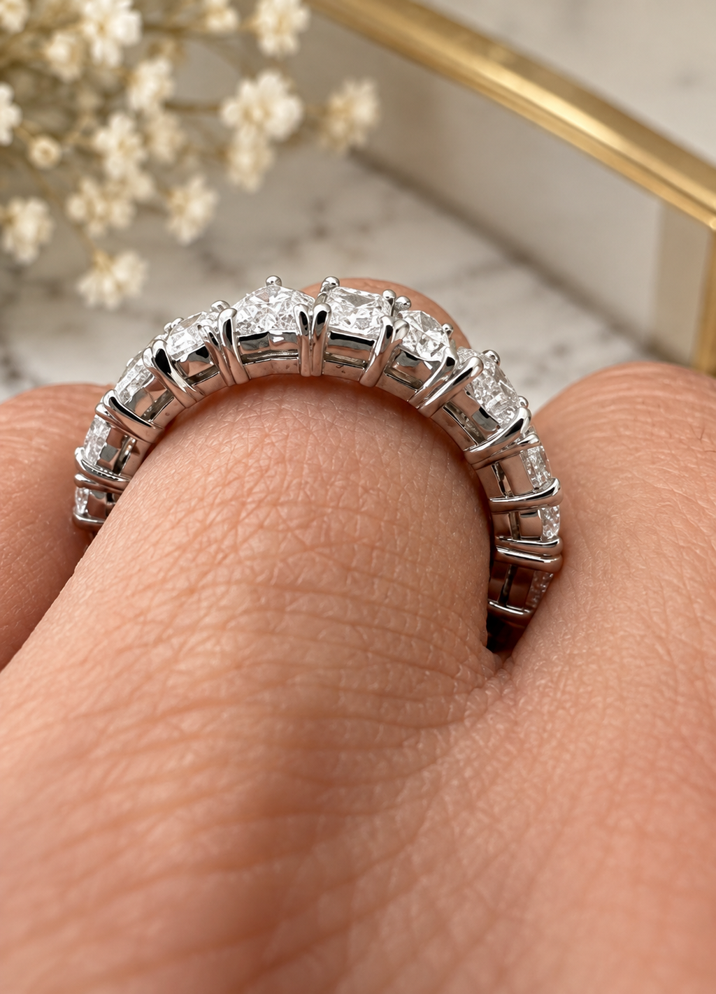 Mixed Shape Diamond Eternity Band, Lab Grown Diamond Wedding Ring, Emerald Heart Round Anniversary Band for Her