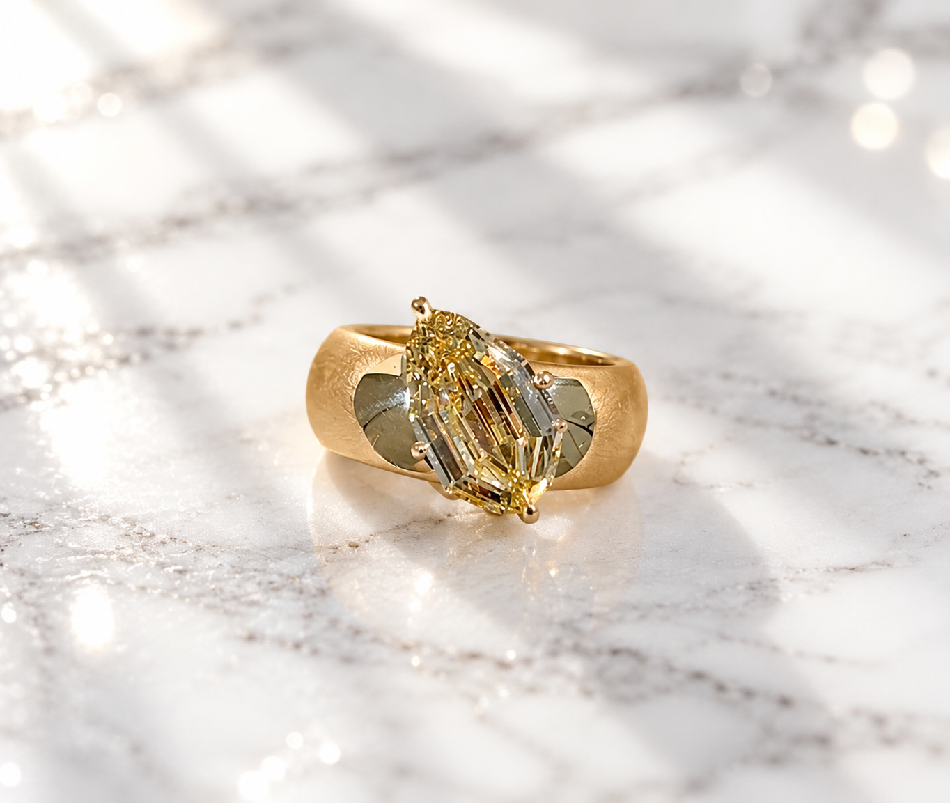 Marquise Cut Yellow Lab Grown Diamond Ring, Yellow Gold Solitaire Engagement Ring, Statement Bridal Ring For Her