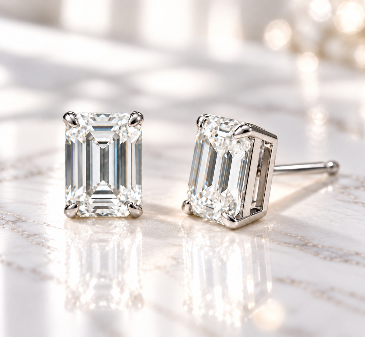 Emerald Cut Diamond Stud Earrings, Lab Grown Diamond Solitaire Studs, IGI Certified Earrings, Gift for Her, Bridal Jewelry